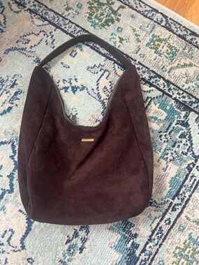 Faux Suede Hobo Shoulder Bag in Dark Brown